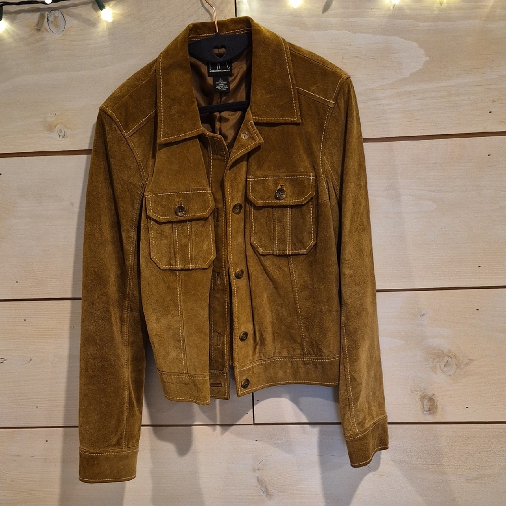 Womans Leather Jacket - Tan Brown Size L excellent Cond